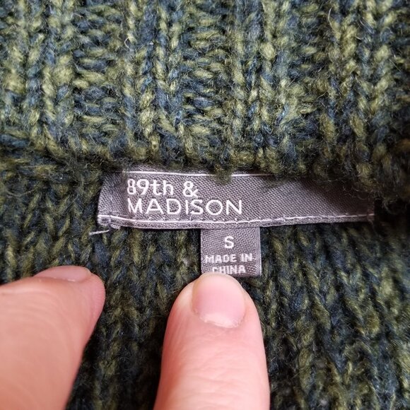 ✅Womens S 89th & Madison Green Long Cardigan Sweater Chunky Cable Knit Duster - Picture 6 of 10